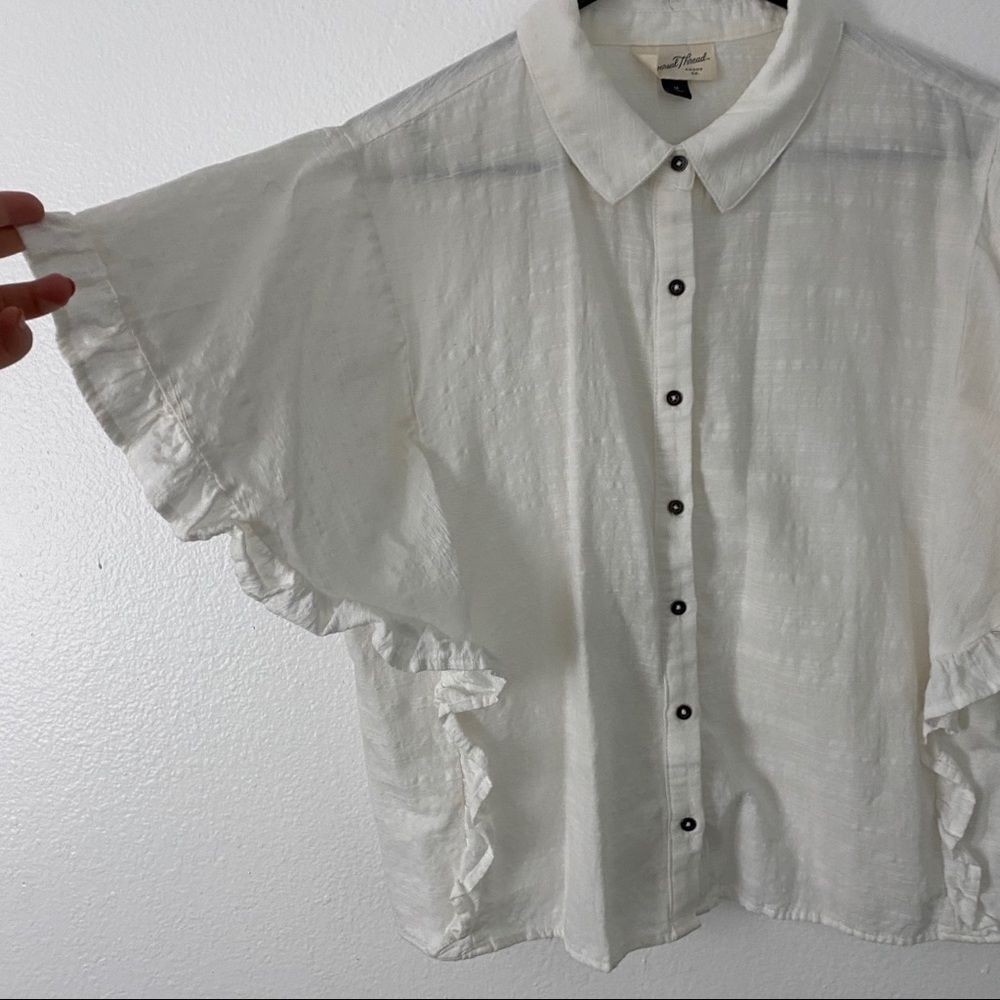 Universal Thread Flutter Sleeve White Linen Top - image 2